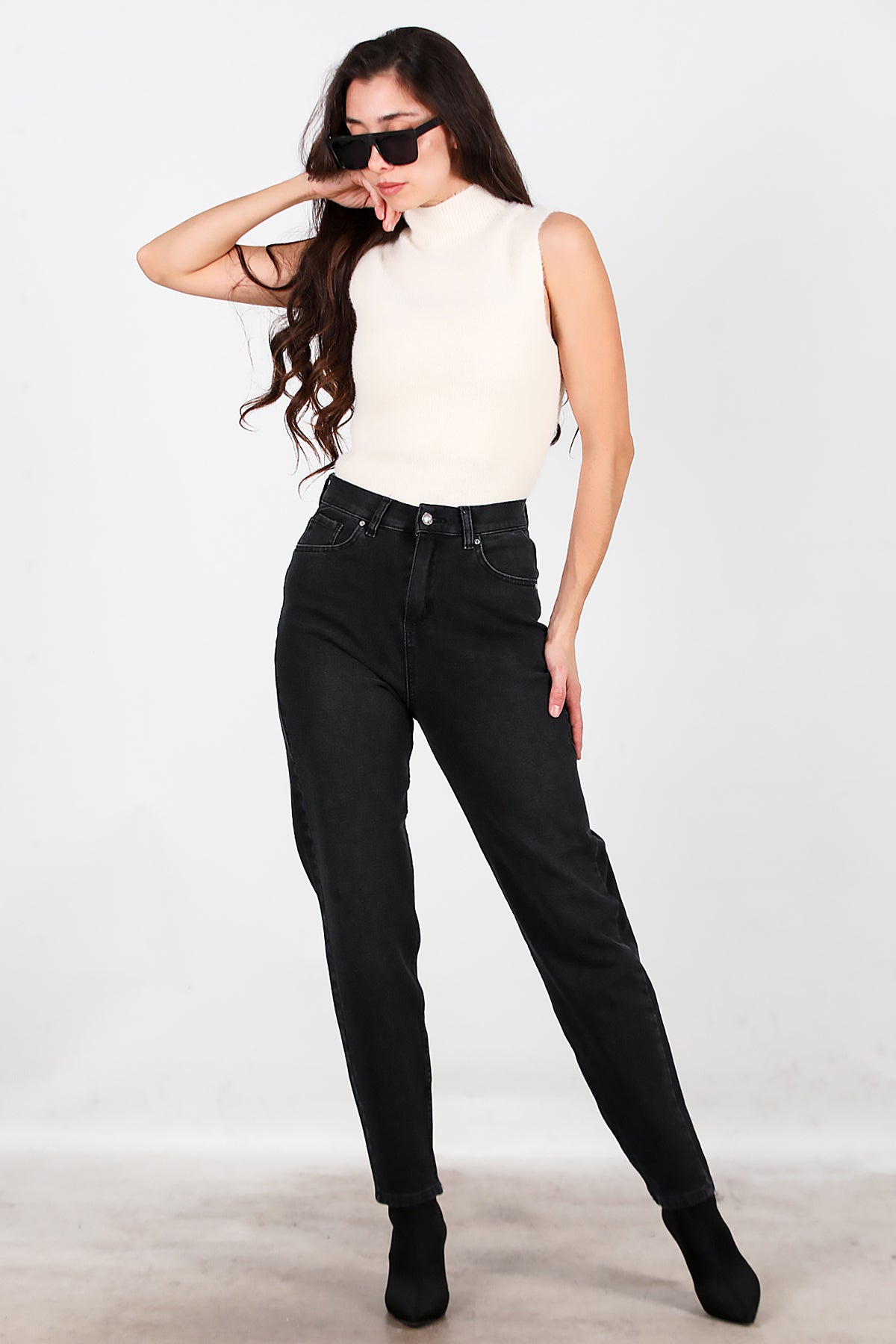 Kadın Mom Jeans Pantolon Siyah