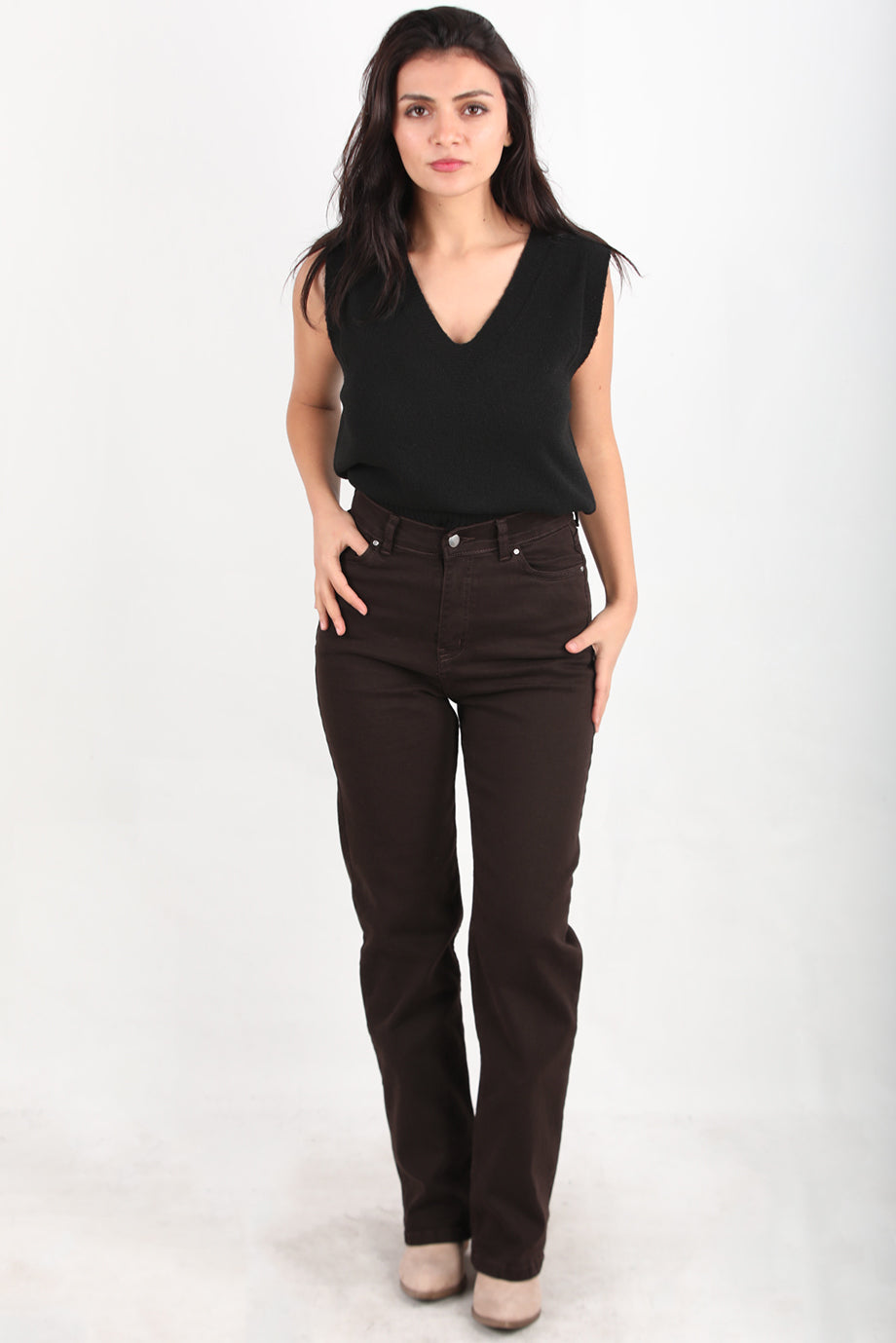 Flareda Kadın Yarım Palazza Kot Pantolon Siyah