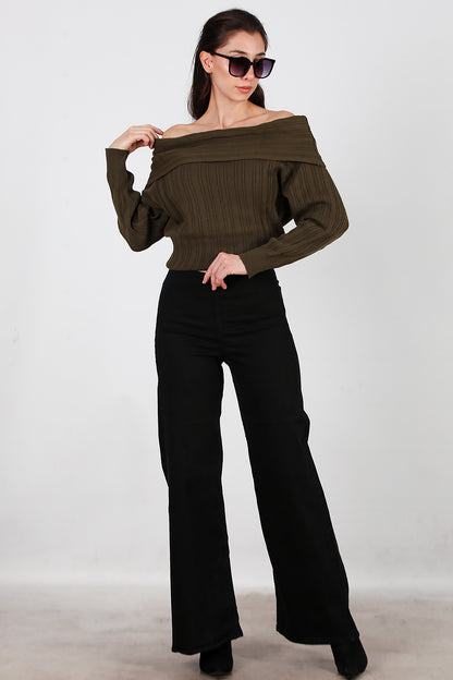 Kadın Bel Lastikli Bol Paça Kot Pantolon Siyah