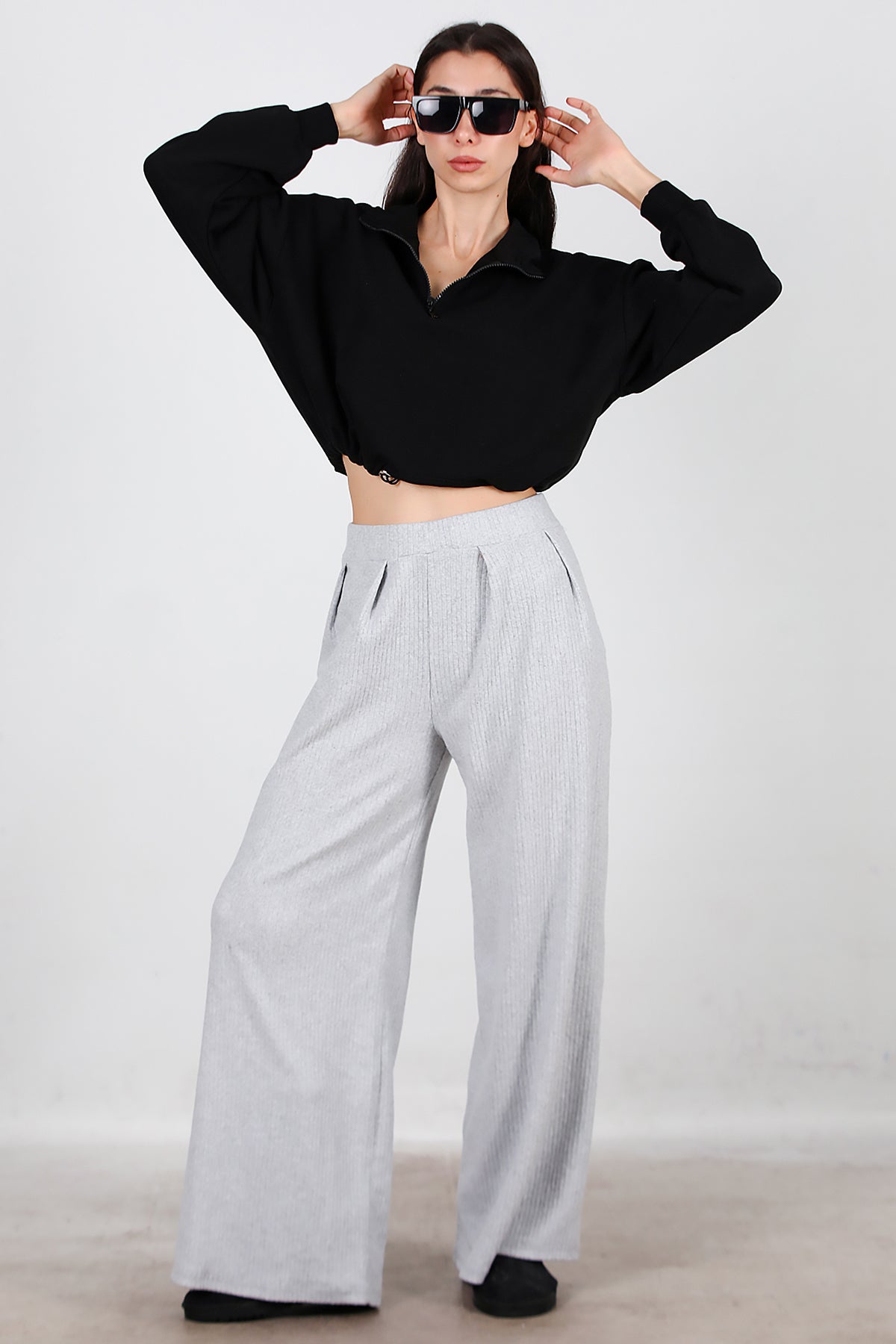 Kadın Selanik Bol Paça Pantolon Gri