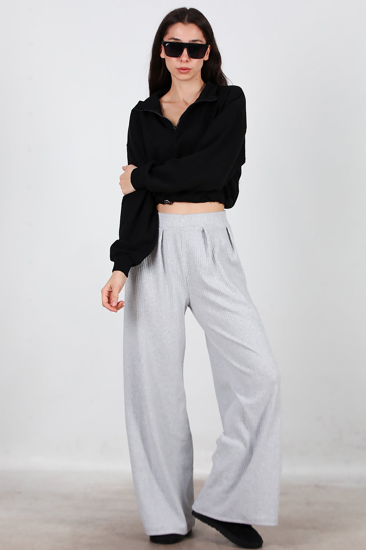 Kadın Selanik Bol Paça Pantolon Gri