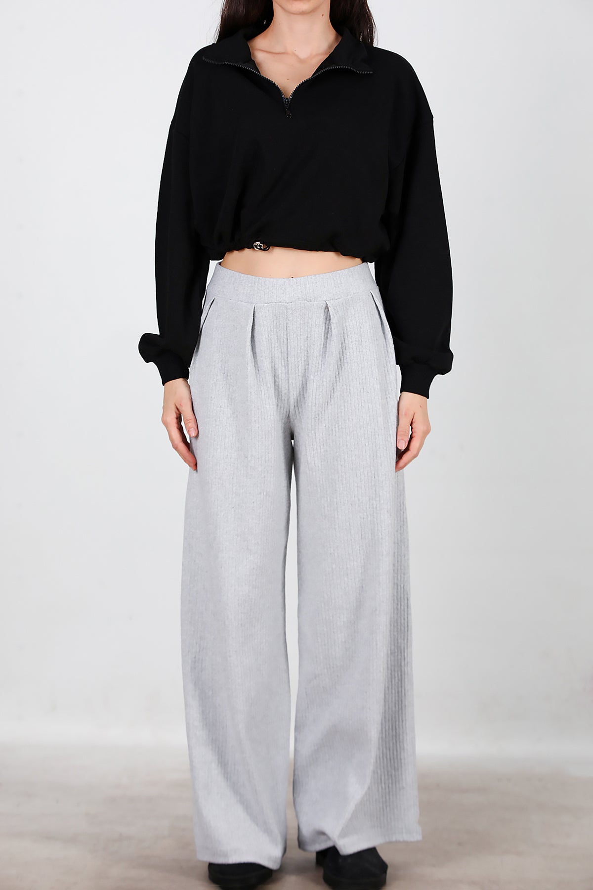 Kadın Selanik Bol Paça Pantolon Gri