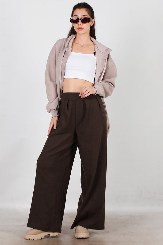Kadın Selanik Bol Paça Pantolon Kahverengi