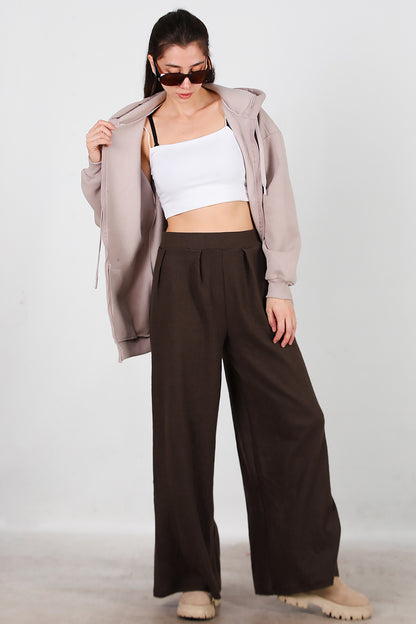 Kadın Selanik Bol Paça Pantolon Kahverengi