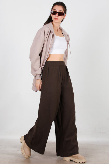 Kadın Selanik Bol Paça Pantolon Kahverengi