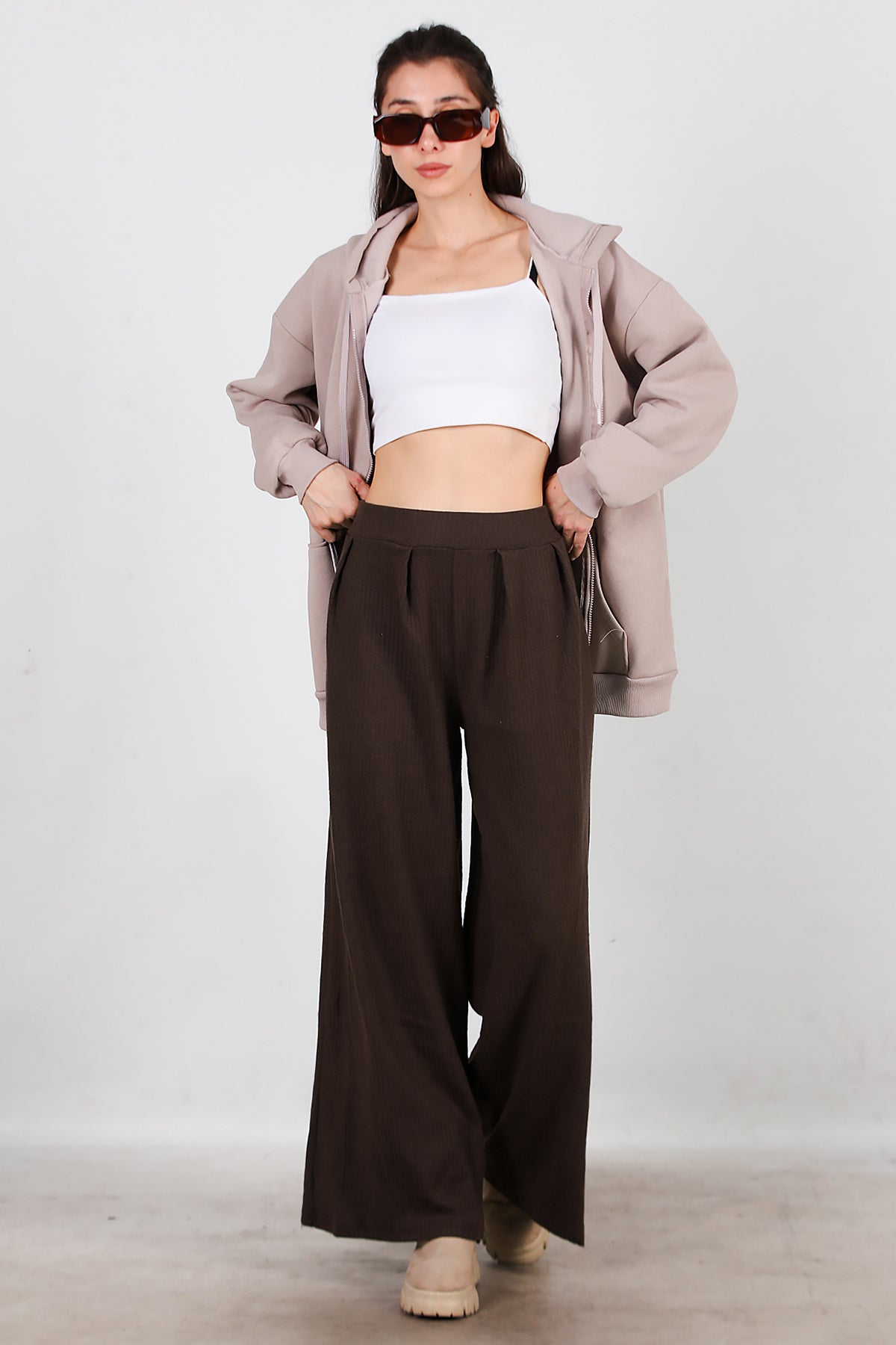 Kadın Selanik Bol Paça Pantolon Kahverengi