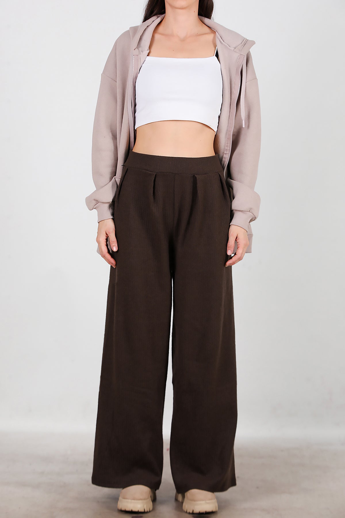 Kadın Selanik Bol Paça Pantolon Kahverengi