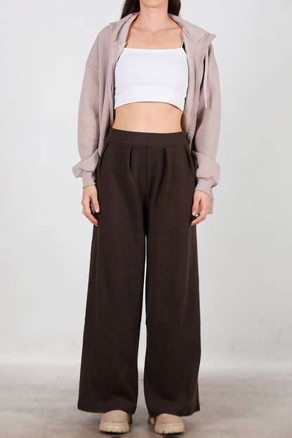 Kadın Selanik Bol Paça Pantolon Kahverengi