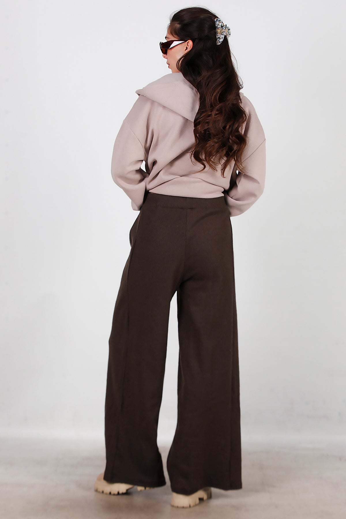 Kadın Selanik Bol Paça Pantolon Kahverengi