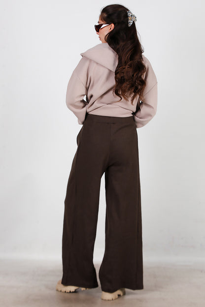 Kadın Selanik Bol Paça Pantolon Kahverengi
