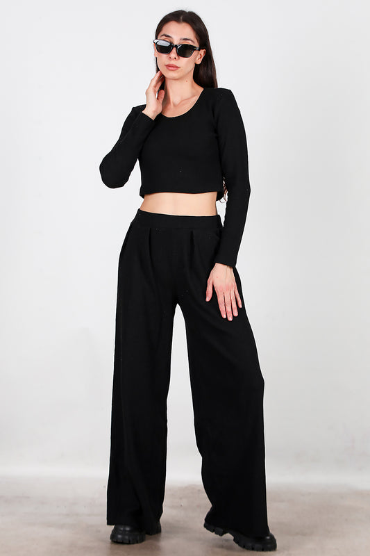 Kadın Selanik Bol Paça Pantolon Siyah