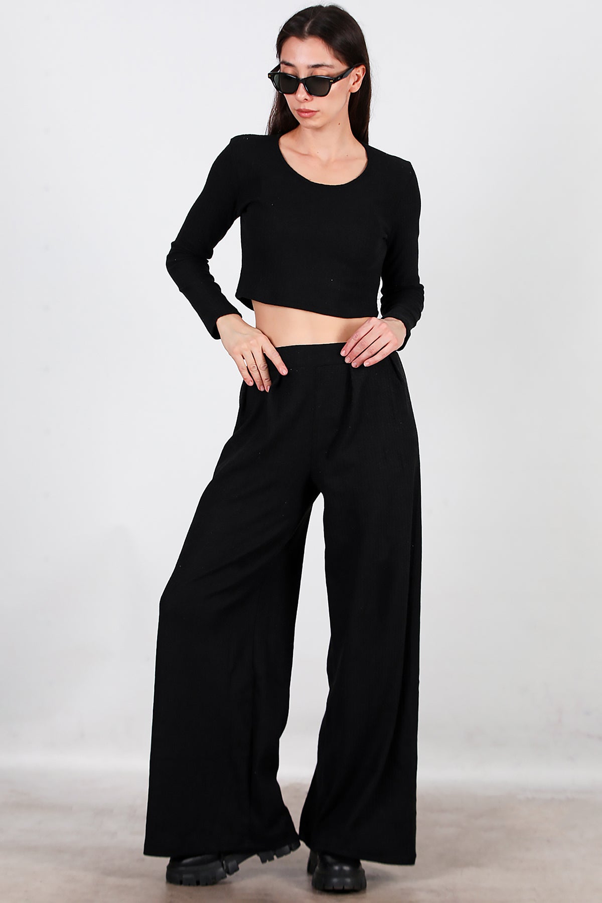Kadın Selanik Bol Paça Pantolon Siyah
