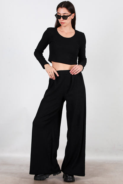 Kadın Selanik Bol Paça Pantolon Siyah