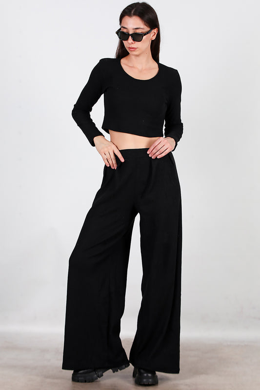 Kadın Selanik Bol Paça Pantolon Siyah