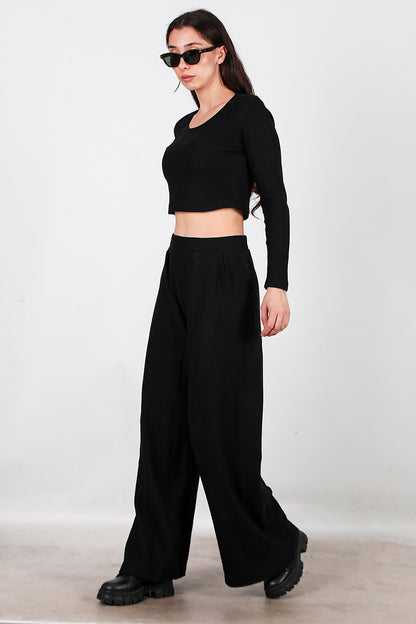 Kadın Selanik Bol Paça Pantolon Siyah