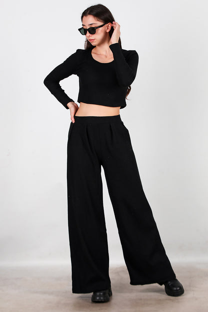 Kadın Selanik Bol Paça Pantolon Siyah
