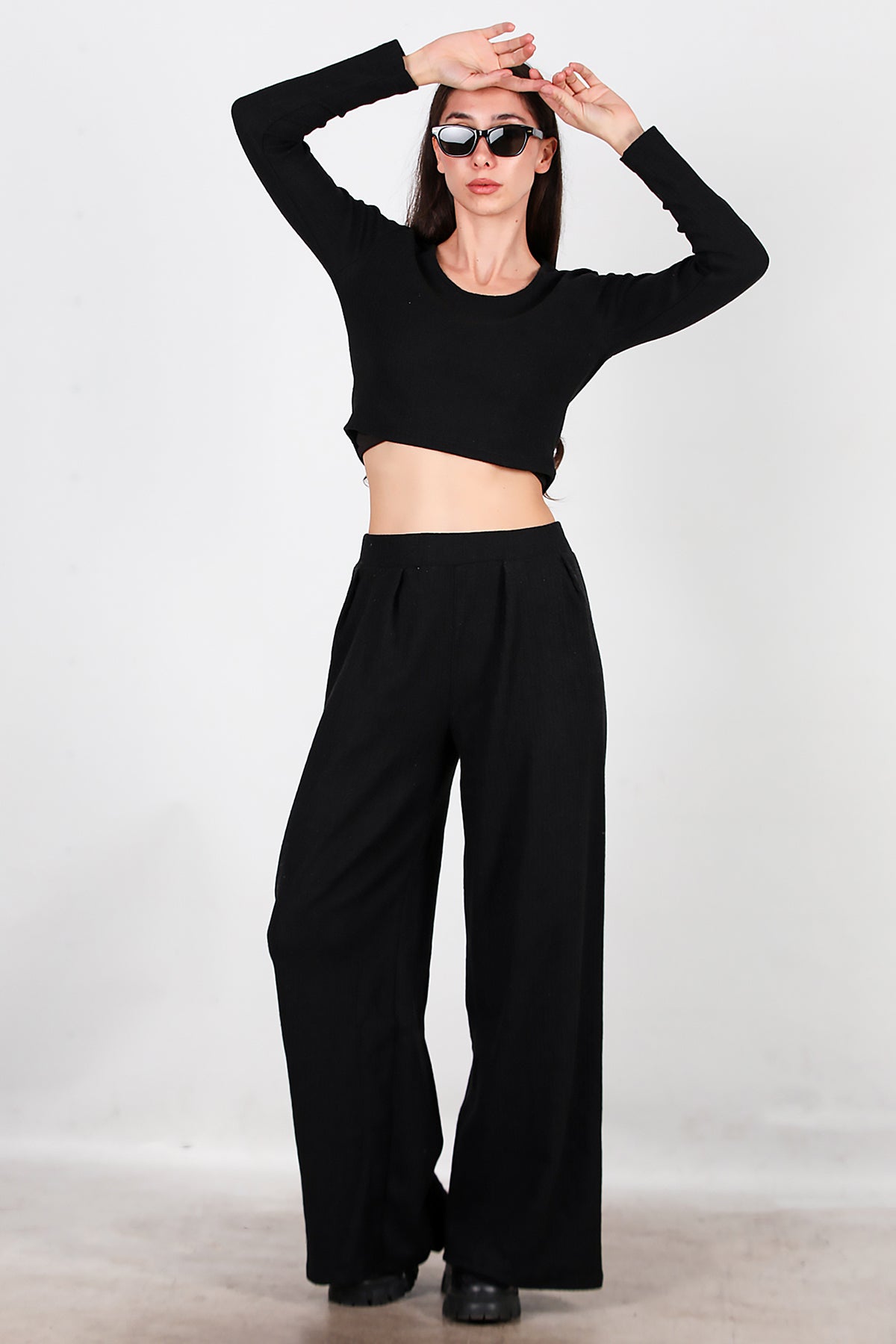 Kadın Selanik Bol Paça Pantolon Siyah