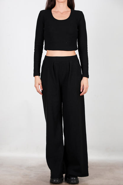 Kadın Selanik Bol Paça Pantolon Siyah