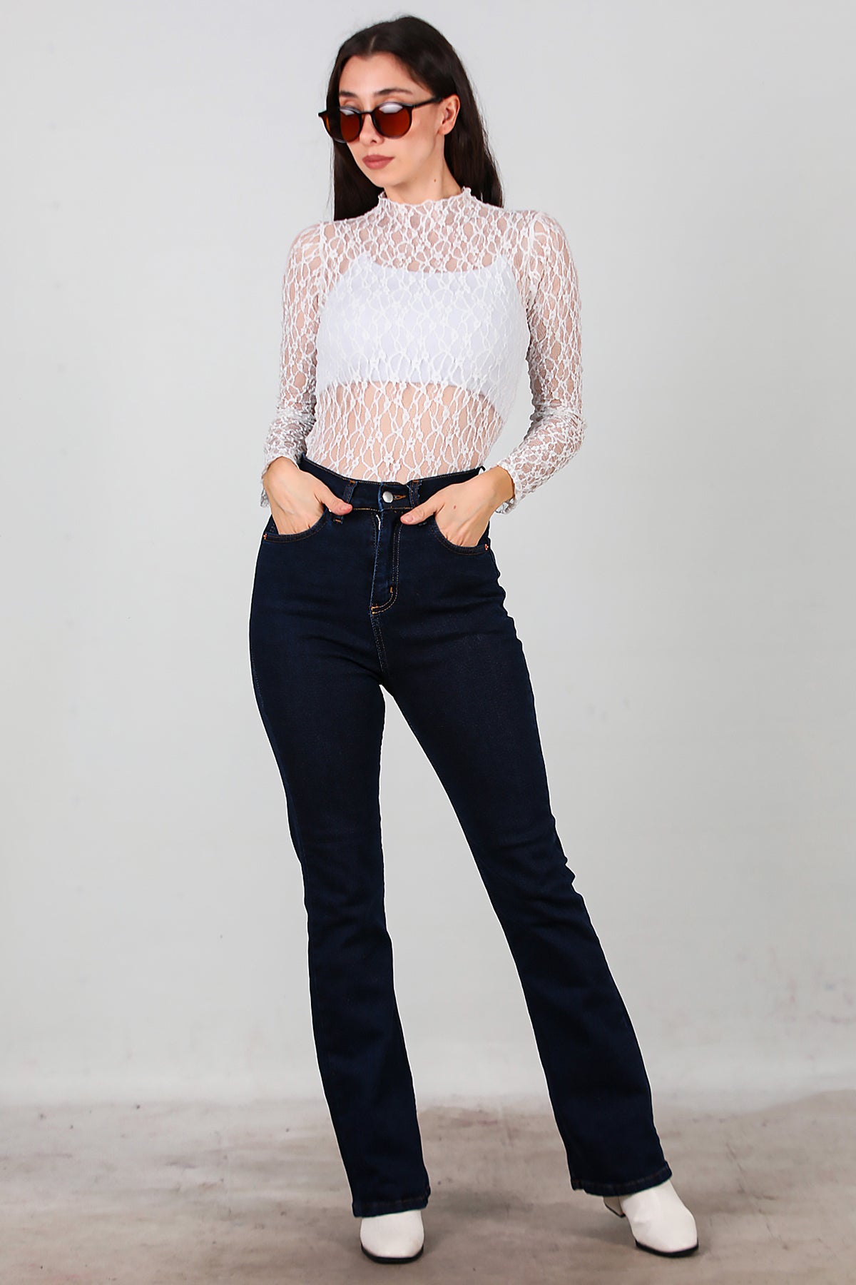 Kadın İspanyol Paça Kot Pantolon Lacivert