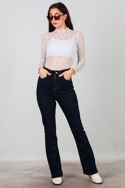 Kadın İspanyol Paça Kot Pantolon Lacivert