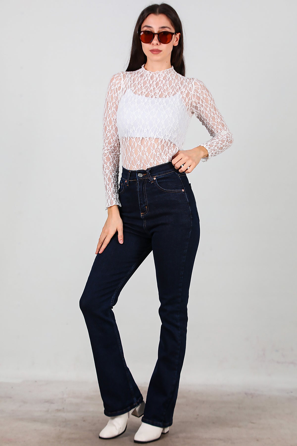 Kadın İspanyol Paça Kot Pantolon Lacivert