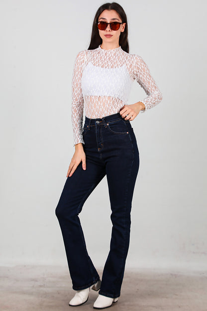 Kadın İspanyol Paça Kot Pantolon Lacivert