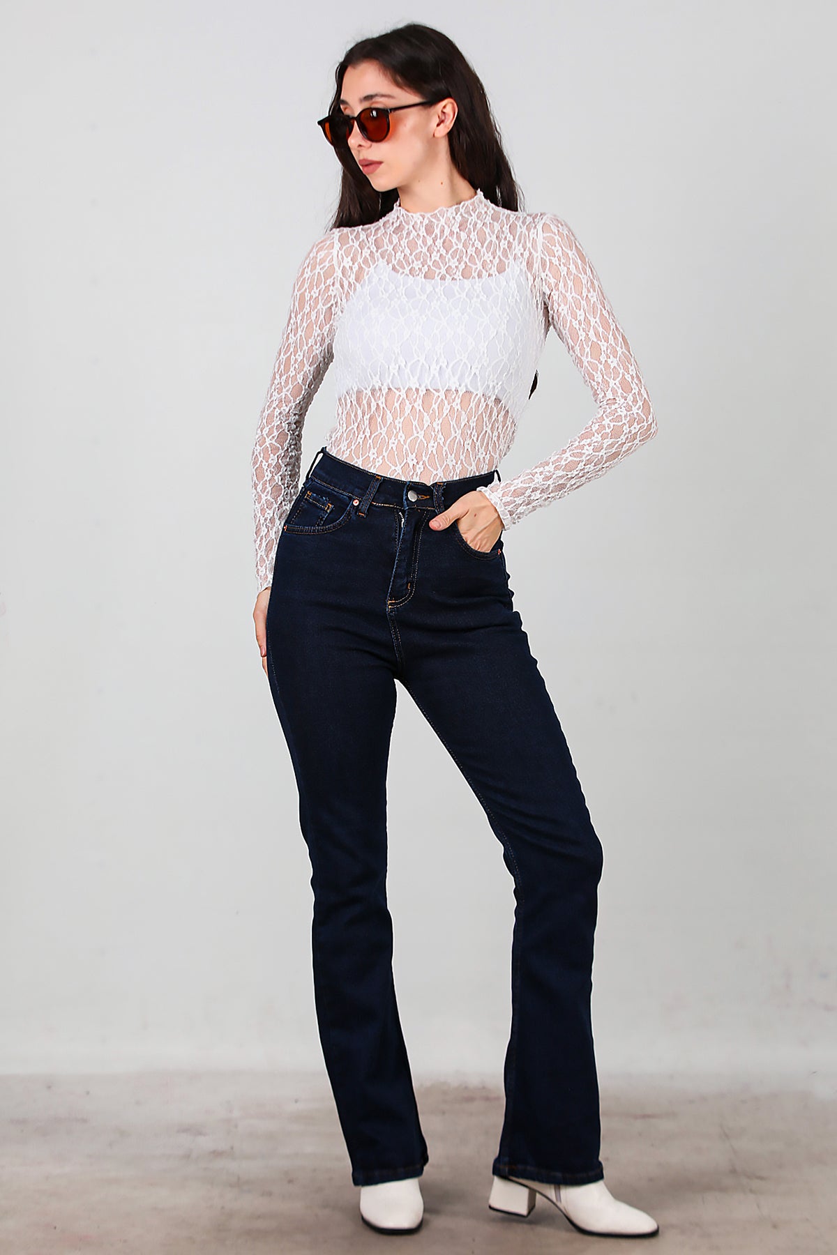 Kadın İspanyol Paça Kot Pantolon Lacivert