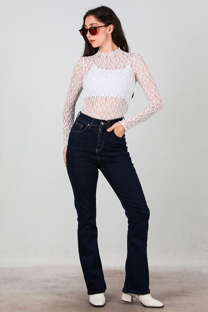 Kadın İspanyol Paça Kot Pantolon Lacivert