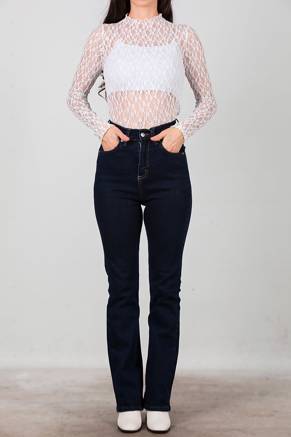 Kadın İspanyol Paça Kot Pantolon Lacivert