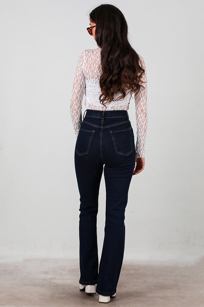 Kadın İspanyol Paça Kot Pantolon Lacivert