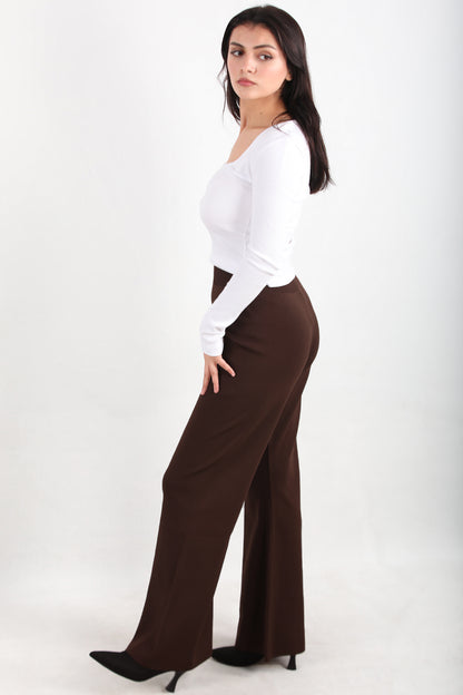 Flareknit  Kadın İspanyol Paça Triko Pantolon Kahverengi