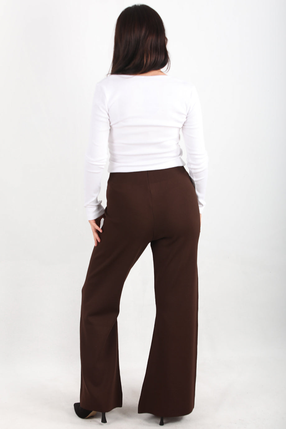 Flareknit  Kadın İspanyol Paça Triko Pantolon Kahverengi