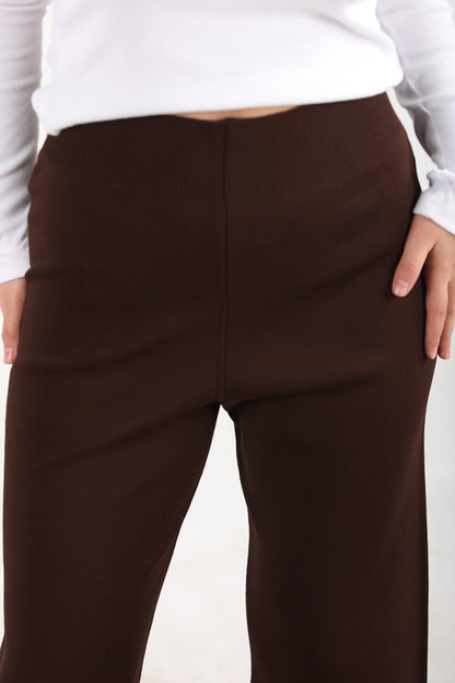 Flareknit  Kadın İspanyol Paça Triko Pantolon Kahverengi