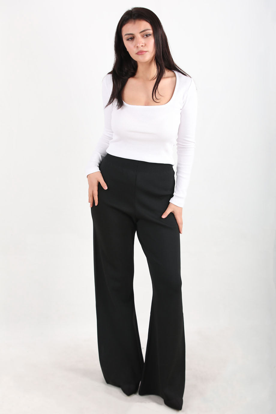 Flareknit Kadın İspanyol Paça Triko Pantolon Siyah