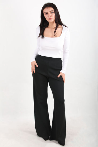 Flareknit Kadın İspanyol Paça Triko Pantolon Siyah