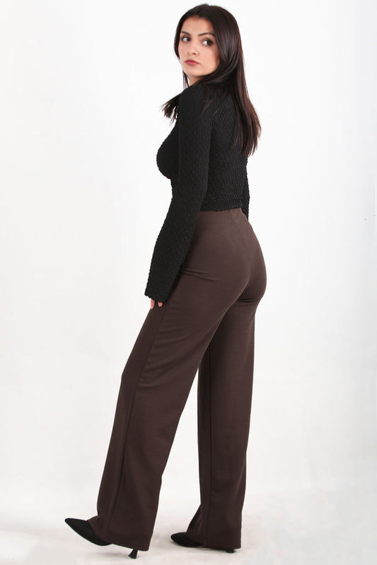 Noircrepe Kadın Yüksek Bel Krep Pantolon Kahverengi