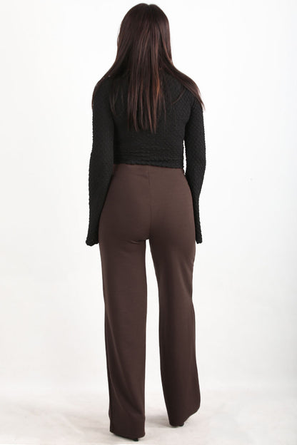 Noircrepe Kadın Yüksek Bel Krep Pantolon Kahverengi