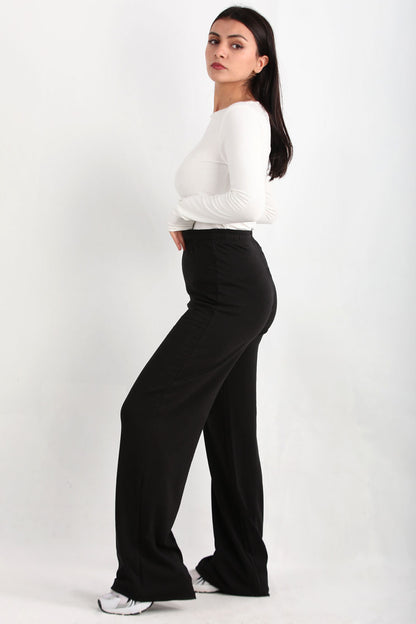 Wideon Kadın Bol Paça Pantolon Siyah