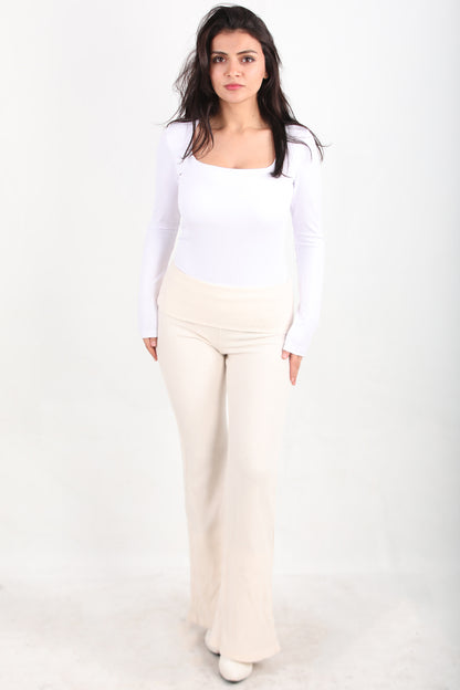 Comfyfit Kadın Bel Katlamalı Yumuşak Pantolon Krem