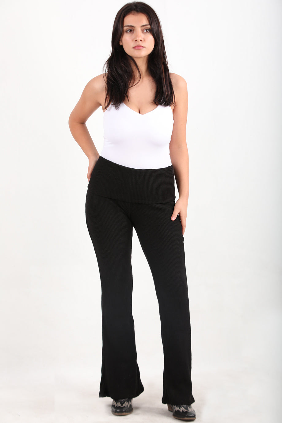 Comfyfit Kadın Bel Katlamalı Yumuş Pantolon Siyah