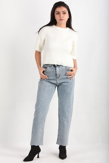 Stoneva Kadın Taşlı Kot Pantolon Mavi