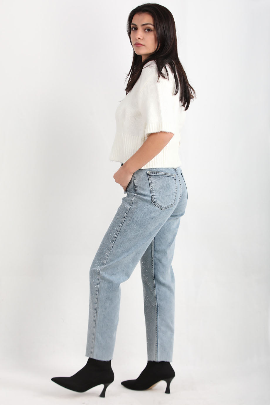 Stoneva Kadın Taşlı Kot Pantolon Mavi