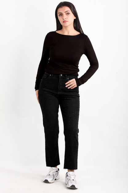 Noircrepe Kadın Yüksek Bel Krep Pantolon Siyah