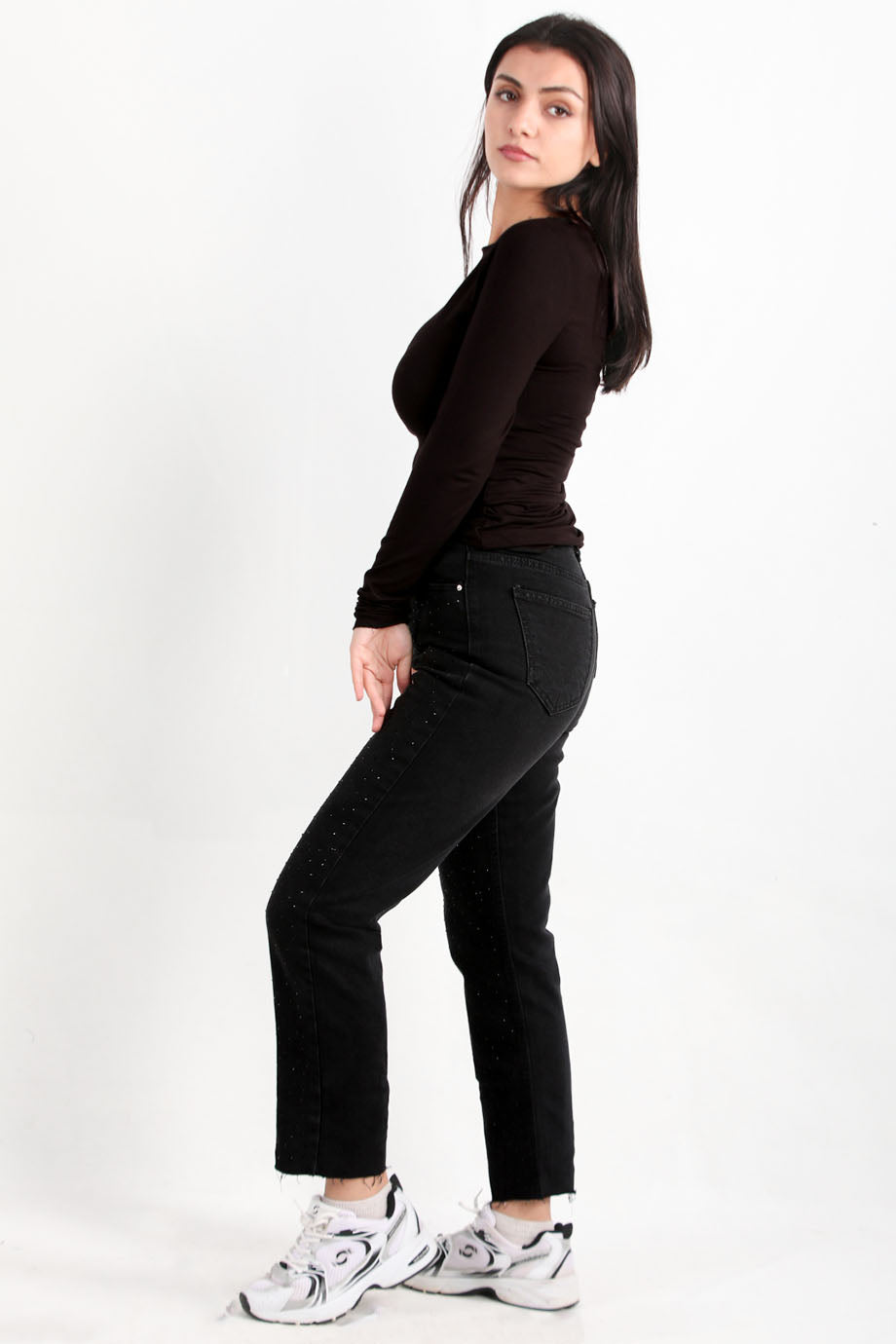 Noircrepe Kadın Yüksek Bel Krep Pantolon Siyah