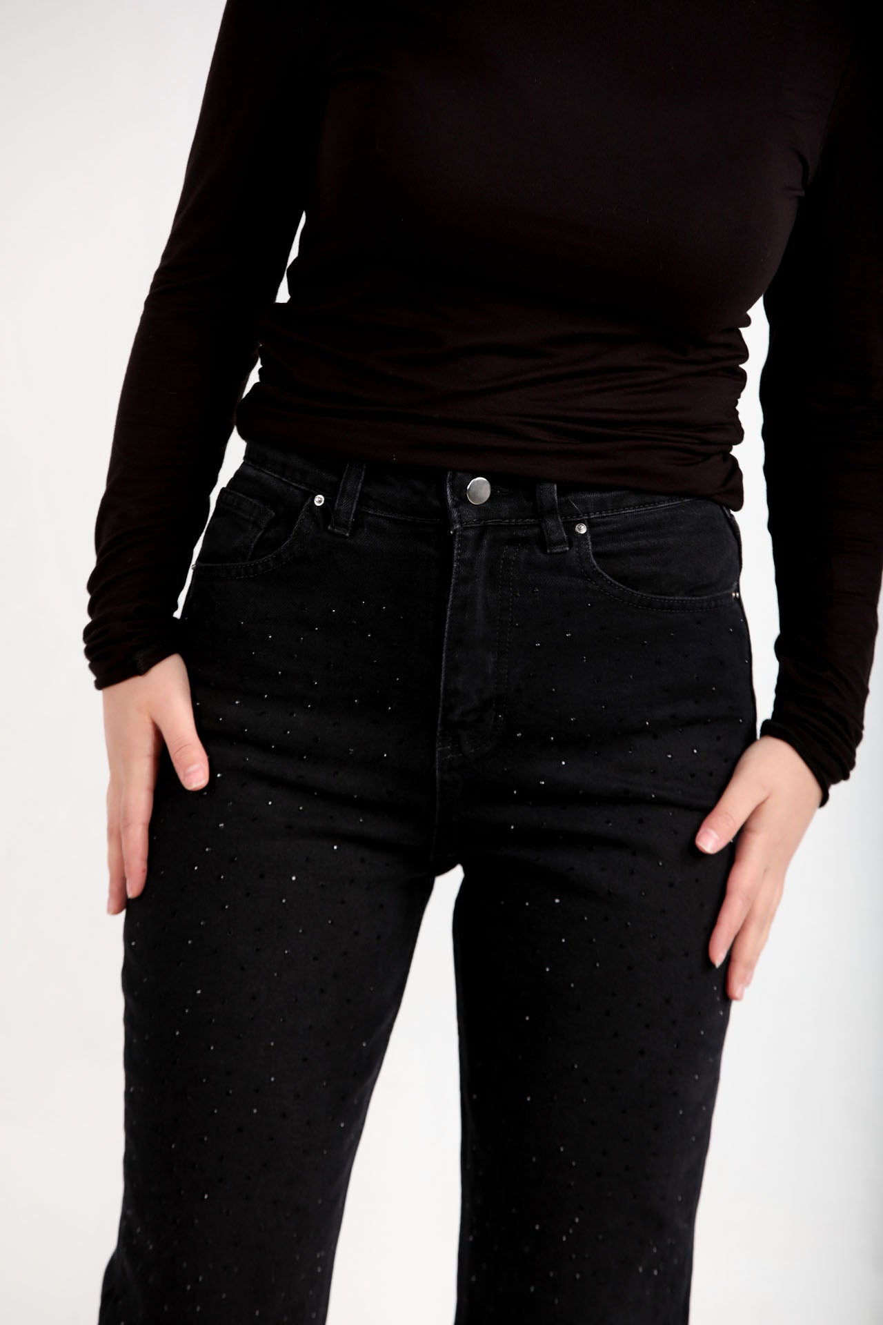 Noircrepe Kadın Yüksek Bel Krep Pantolon Siyah