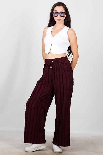 Kadın Fitilli Bol Paça Pantolon Bordo