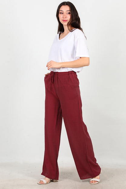Kadın Beli Lastikli İpli Pantolon Bordo