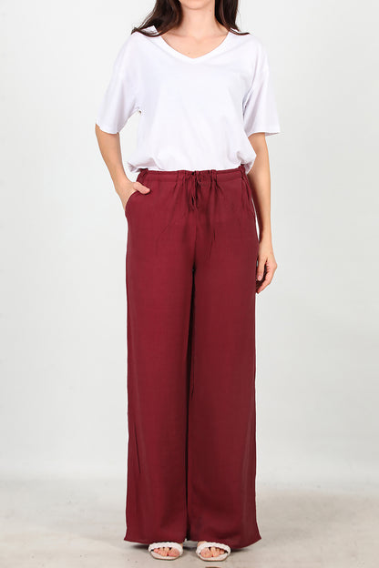 Kadın Beli Lastikli İpli Pantolon Bordo