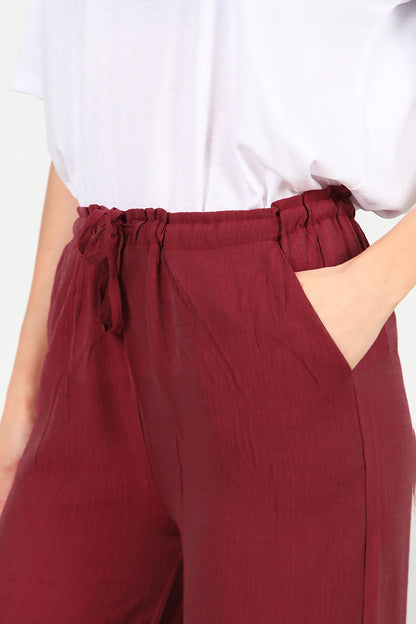 Kadın Beli Lastikli İpli Pantolon Bordo