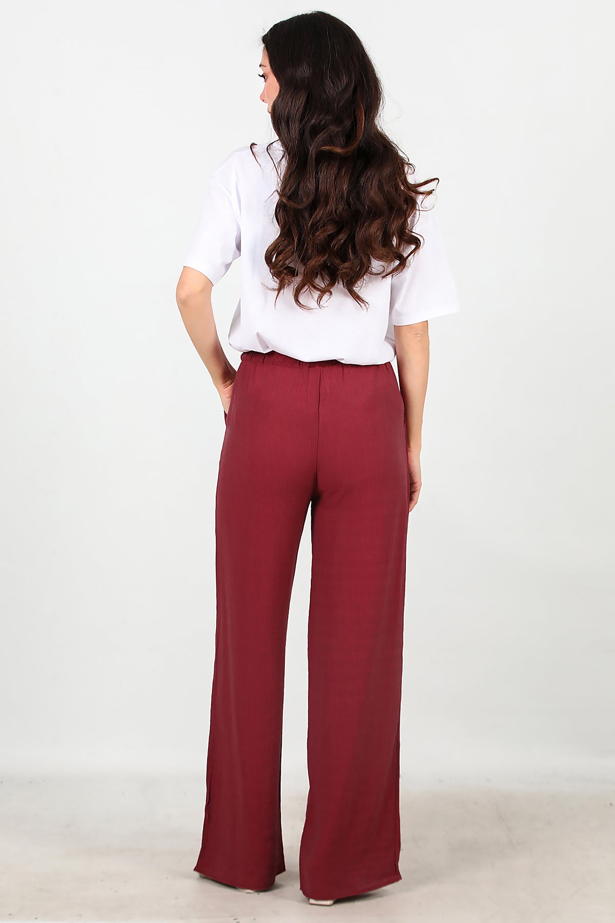 Kadın Beli Lastikli İpli Pantolon Bordo